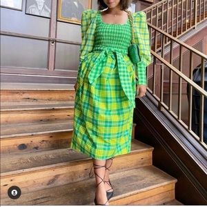 RARE NWT Christopher John Rogers Designer Long Sleeve Green Plaid Midi Size 6